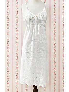 SoieRose White Eyelet 100% Cotton Victorian Spaghetti Strap Nightgown - SR-1341